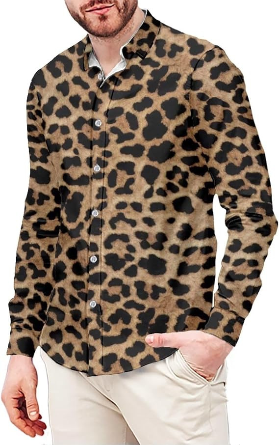 Mens Long-Sleeve Shirt With Leopard Print - Image 5