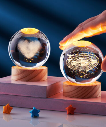 Crystal Ball 3D Inner Carved Solar System Glowing Night Lights Warm Bedside Light Festival And Kid Gift Night Lamp