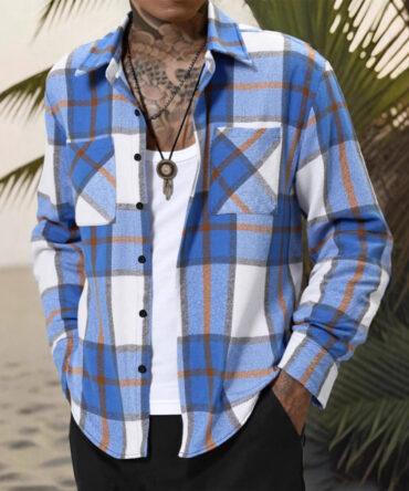 Mens Casual Flannel Plaid Jacket