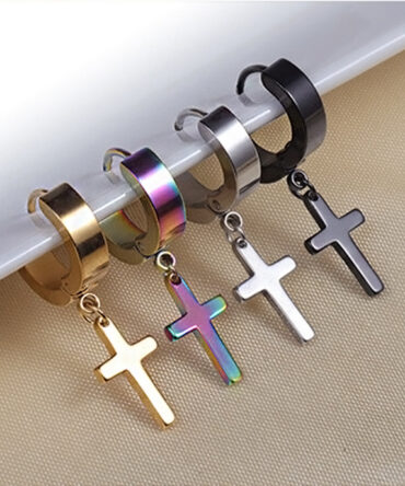 Titanium Steel Men's Cross Earrings Stainless Steel Cross