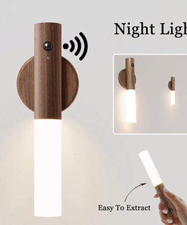 Auto LED USB Magnetic Wood Wireless Night Light Corridors Porch Lights PIR Motion Sensor Wall Light Cabinet Lamp