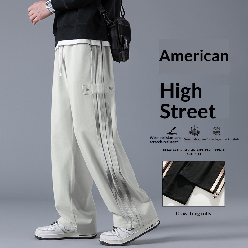 Mens Three-Stripe Sweatpants Spring American High-Street Style Joggers - Image 3