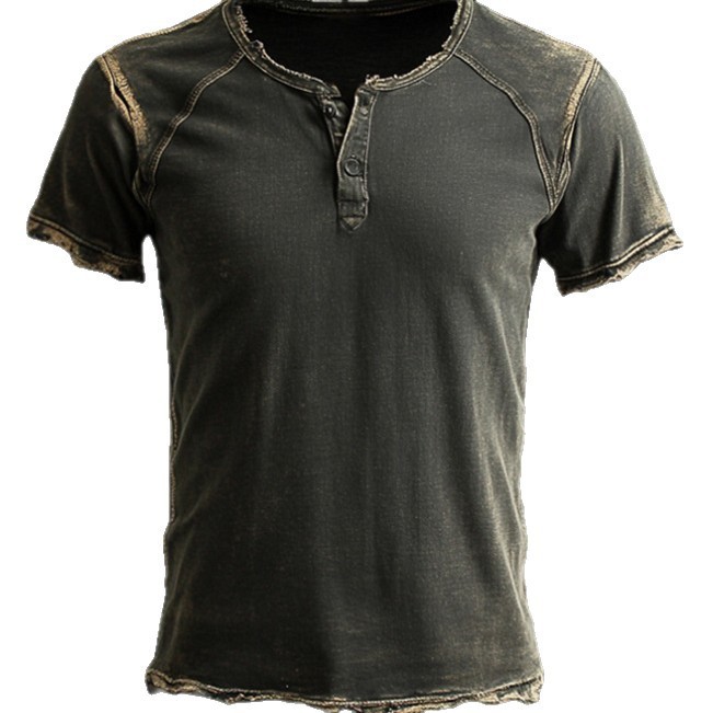 Mens Vintage Distressed Raw Edge Short Sleeve T Shirt - Image 2