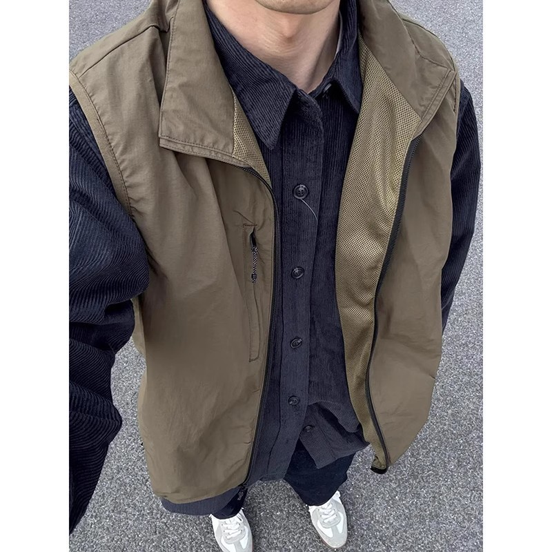 Olive-green Shirt Layered With A Trendy Brand Vest Jacket - Image 3