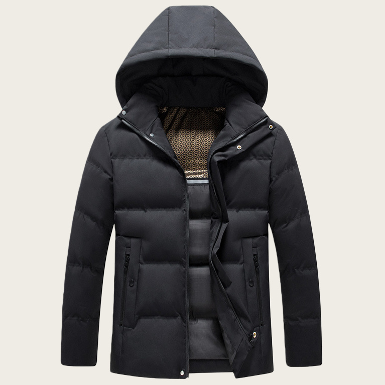 Mens Padded Cotton Coat With Fleece-Lined Detachable Hood