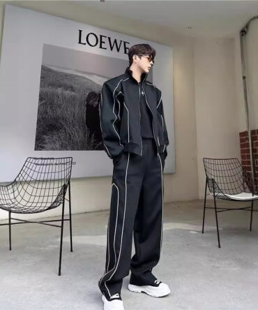 Sleek Edgy Casual Wide-leg Pants Sports Suit With Wide-leg Pants