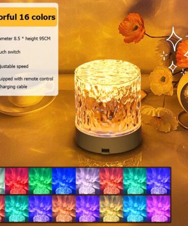 Crystal Lamp Water Ripple Projector Night Light Decoration Home Houses Bedroom Aesthetic Atmosphere Holiday Gift Sunset Lights Home Decor