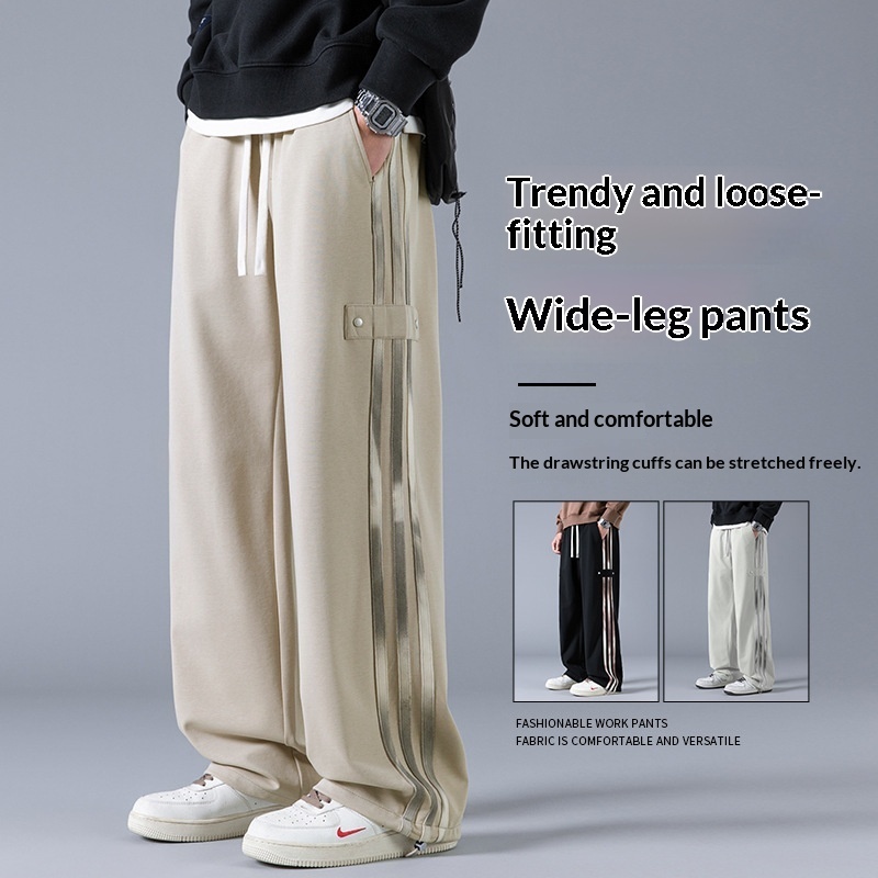 Mens Three-Stripe Sweatpants Spring American High-Street Style Joggers - Image 2