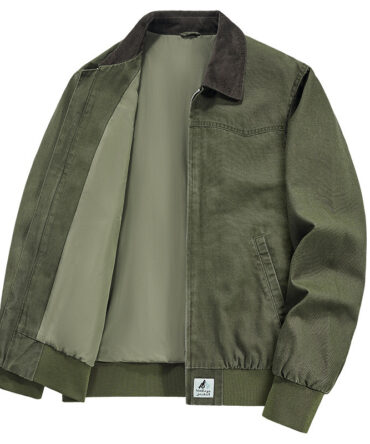 Spring And Autumn Washed Denim Work Jacket With Lapel For Young Men