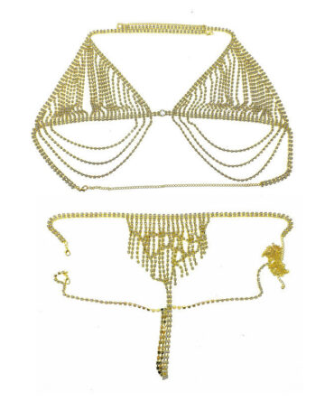 Sexy Nightclub Lingerie Set With Rhinestone Body Chain