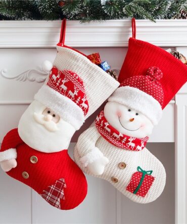 Large Red White Knitted Christmas Stocking Santa Claus Fireplace Decor Socks Xmas Gift Bags Candy Holder Decor For Home