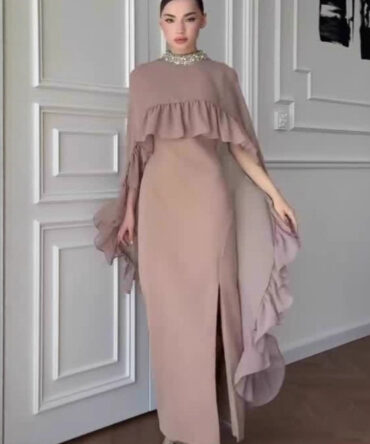 Two-piece Sleeveless Ruffled Beaded Dress Set