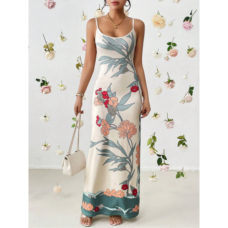 Printed Bodycon Long Slip Dress - Image 4