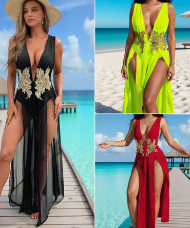 Deep-V High-slit Dress For A Beachy Vacation Look