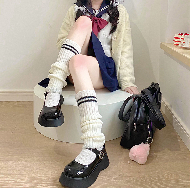 Womens Knitted Striped Black Over-the-Knee Socks - Image 6