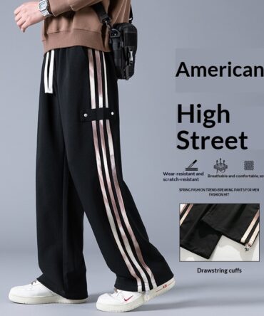 Mens Three-Stripe Sweatpants Spring American High-Street Style Joggers
