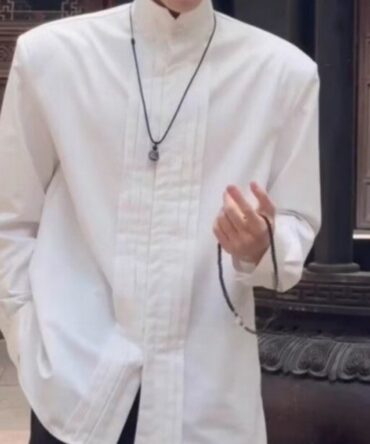 Mens New Chinese-Style Stand Collar White Shirt With A Sophisticated High-End National Style