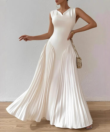 European And American-style Elegant Pleated Waist-cinching Maxi Dress