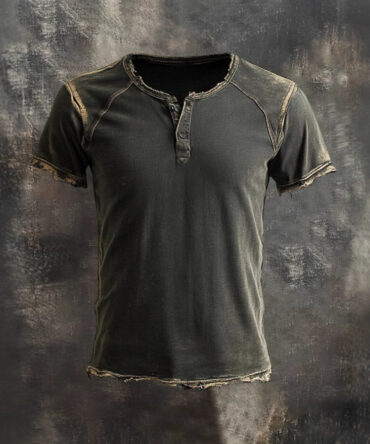 Mens Vintage Distressed Raw Edge Short Sleeve T Shirt
