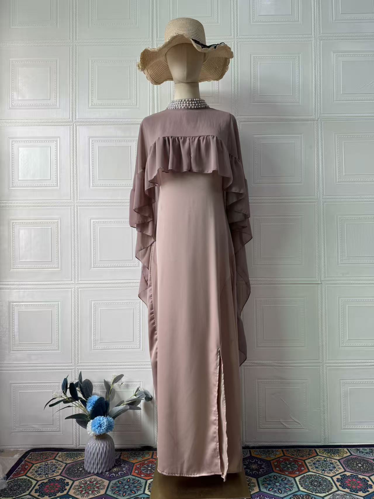 Two-piece Sleeveless Ruffled Beaded Dress Set - Image 6