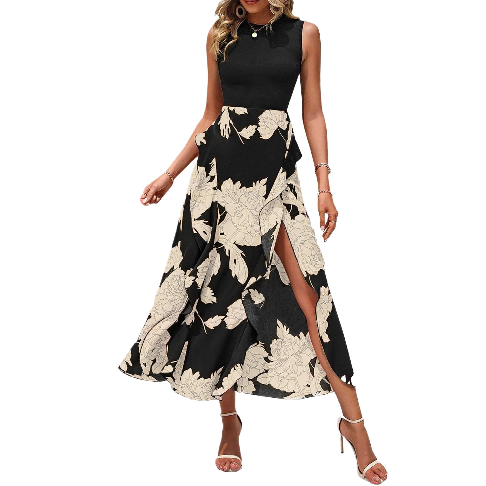 Floral Crew-neck Ruffled Sleeveless Dress - Image 5