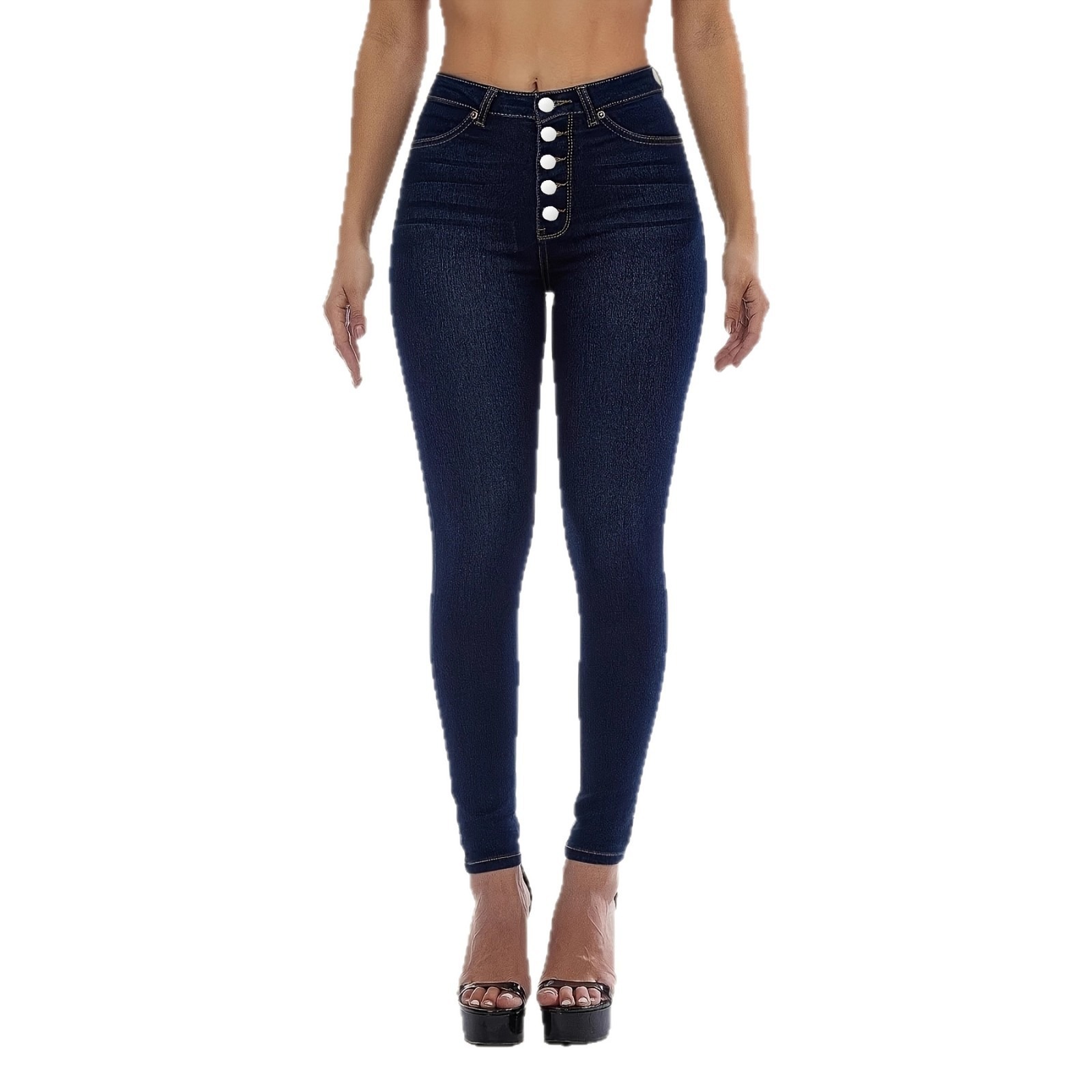 High-waisted Stretchy Multi-button Slim-fit Skinny Jeans - Image 4