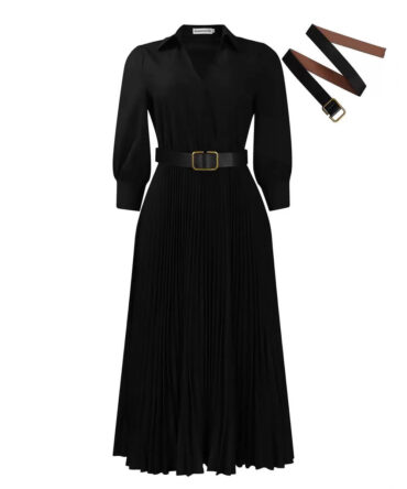 High-waisted Elegant Pleated Solid-color African Dress