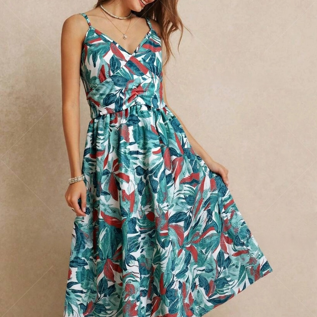 Womens Slimming Tropical Print Bodycon Dress - Image 5