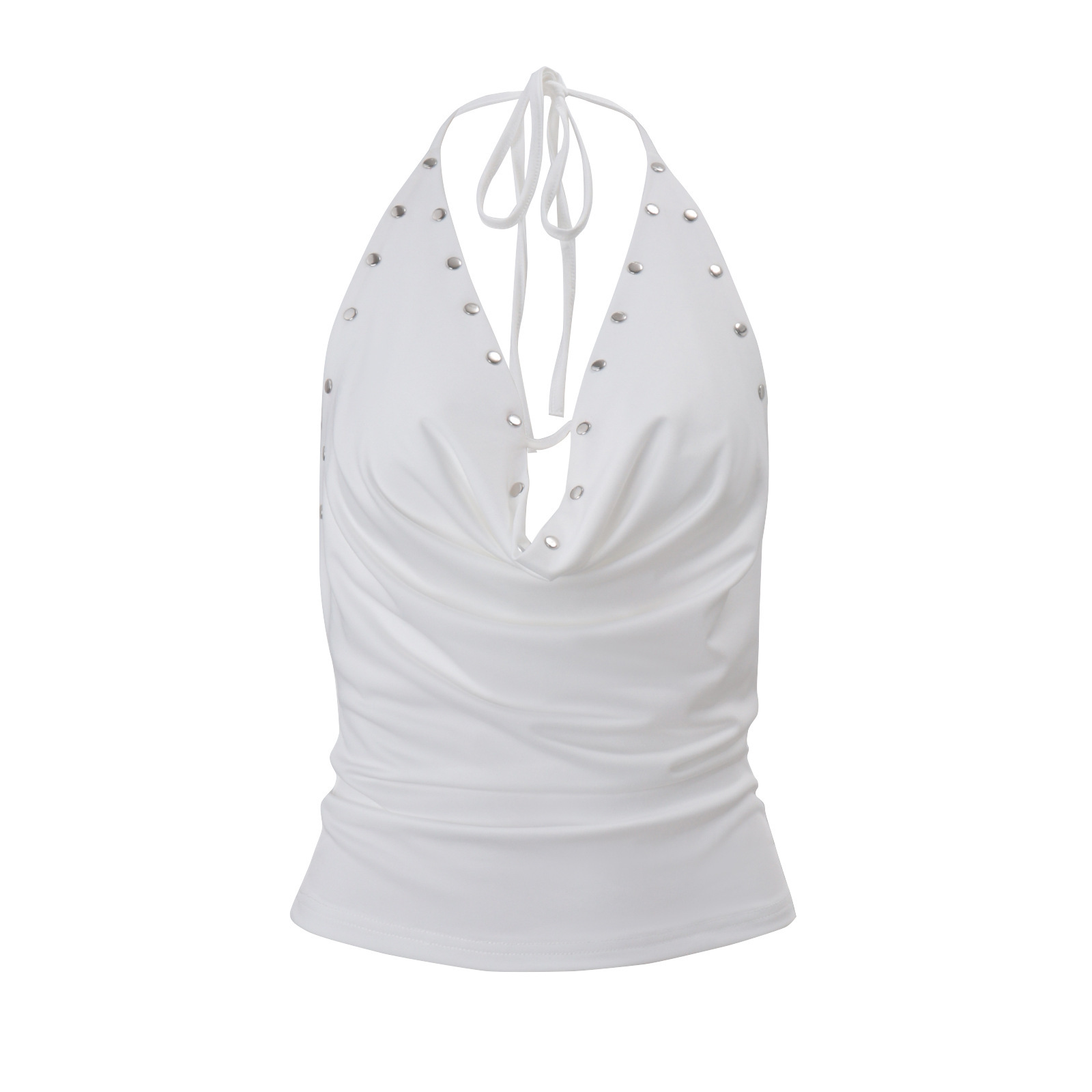 Features An Asymmetric Ruffled Neckline And Tie Details - Image 5