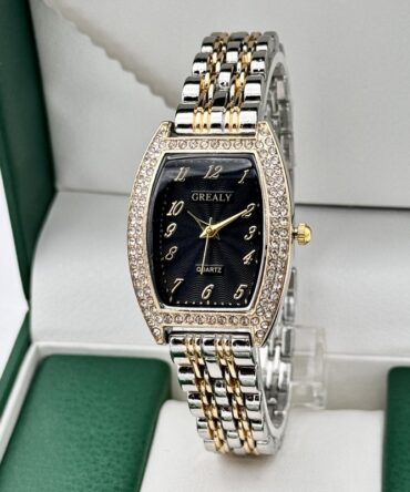 Diamond-encrusted Watch Barrel-shaped Dial Metal Bracelet Quartz Ladies' Watch