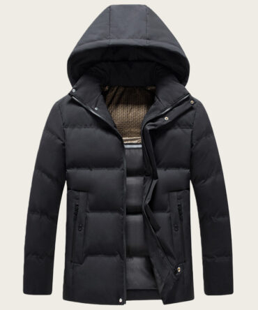 Mens Padded Cotton Coat With Fleece-Lined Detachable Hood