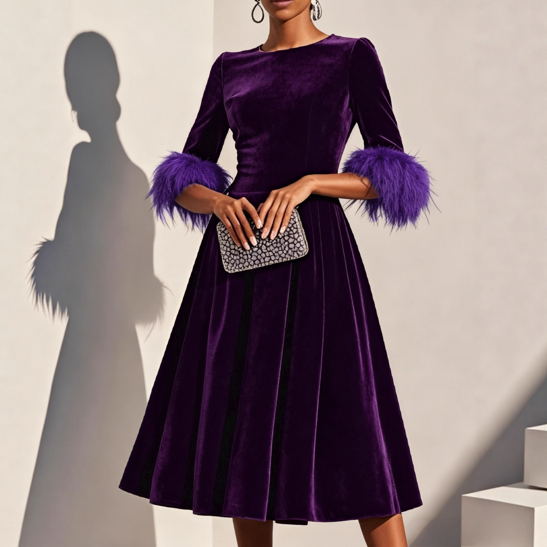 Elegant AutumnWinter Round-Neck Velvet Dress For Women - Image 3