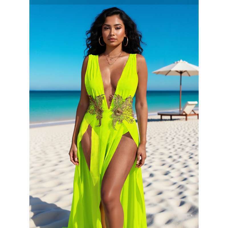 Deep-V High-slit Dress For A Beachy Vacation Look - Image 8