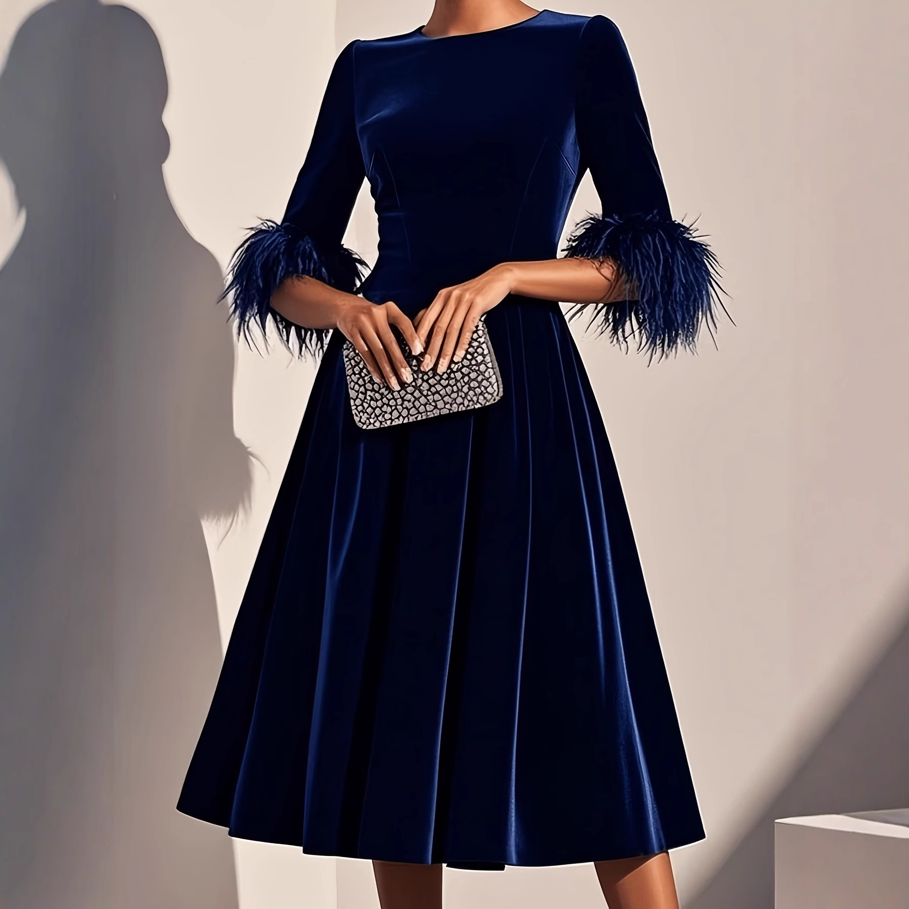 Elegant AutumnWinter Round-Neck Velvet Dress For Women - Image 4