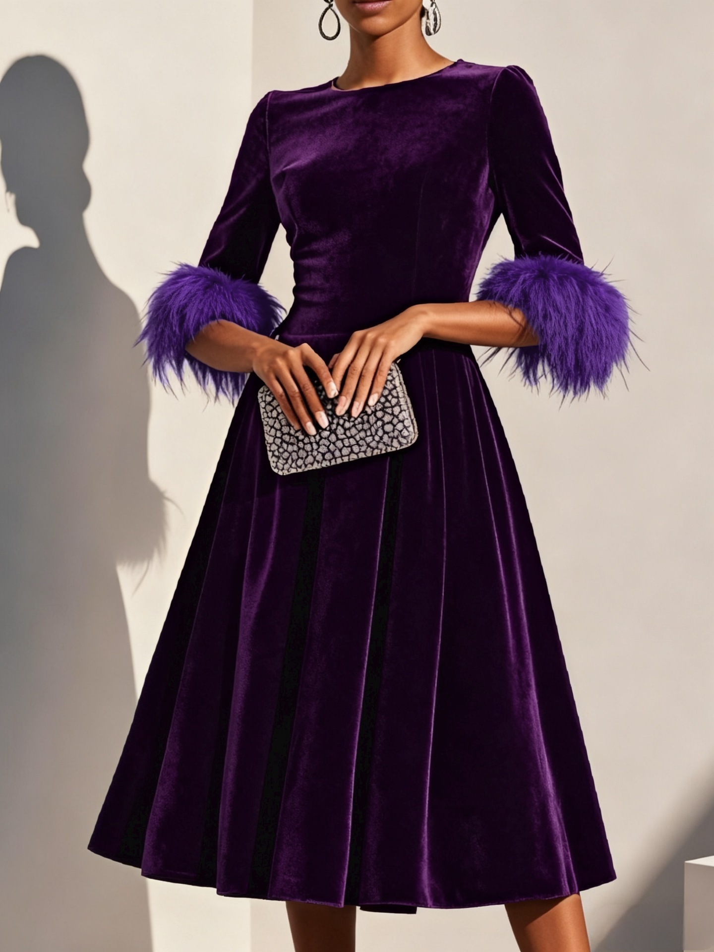 Elegant AutumnWinter Round-Neck Velvet Dress For Women - Image 9