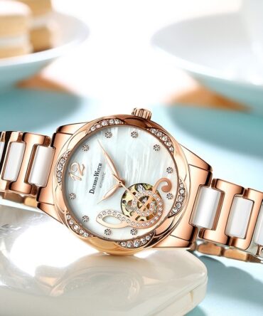 Deyi Bird Wine-Red Note Hollowed-Out Fully Automatic Mechanical Women's Watch