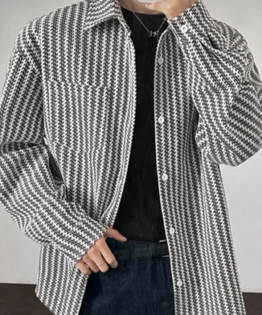 Mens Bold Herringbone Chanel-Style Shirt Jacket
