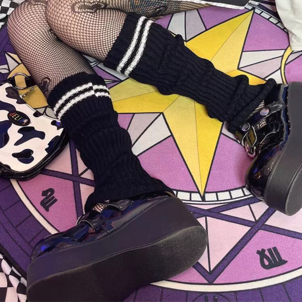 Womens Knitted Striped Black Over-the-Knee Socks - Image 4