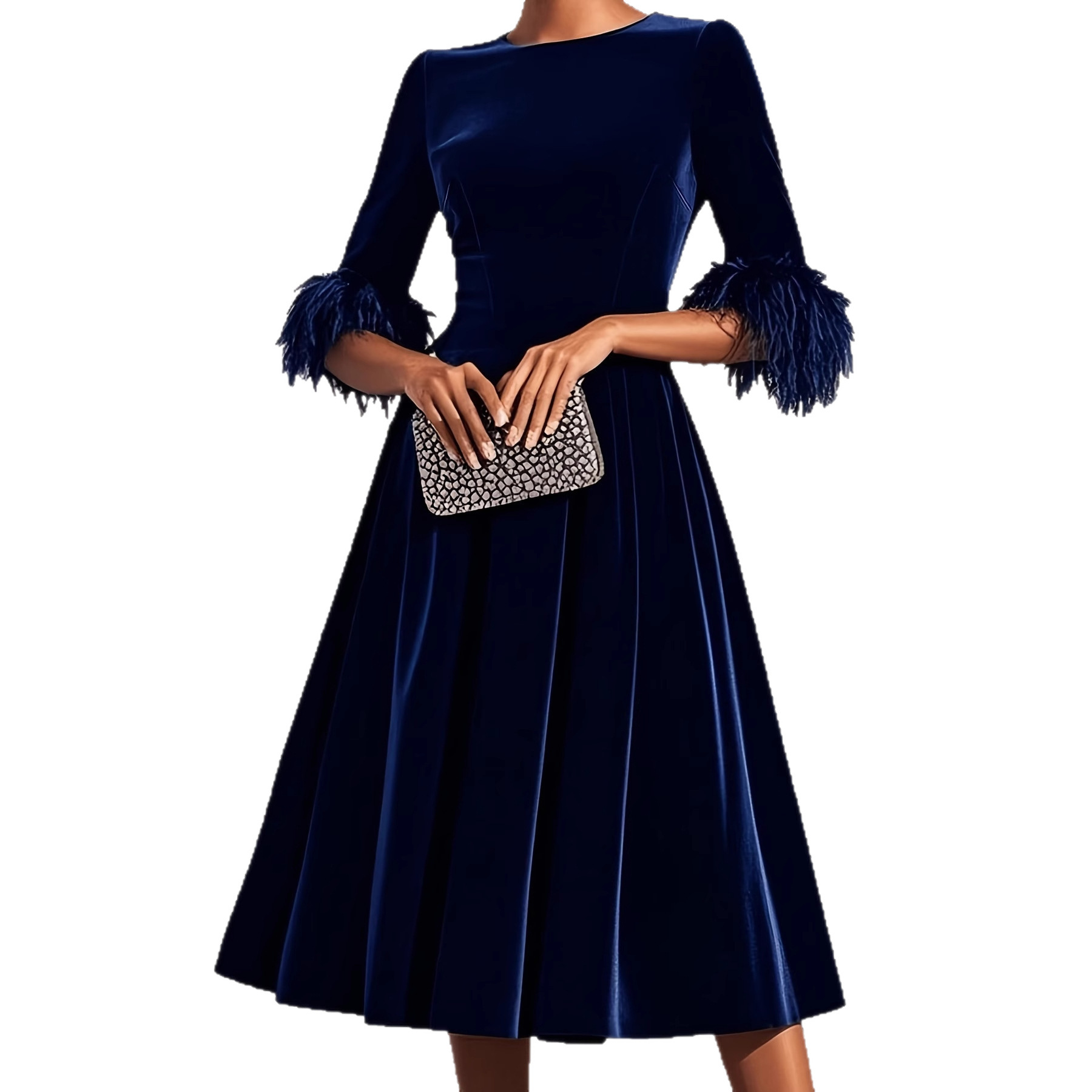 Elegant AutumnWinter Round-Neck Velvet Dress For Women - Image 5