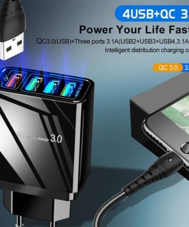 Illuminated 4USB Mobile Phone Charger 3A Charging Head