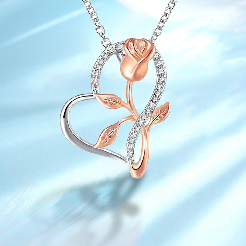 Necklace S925 Fashion European And American Style Heart-shaped Rose - Image 3