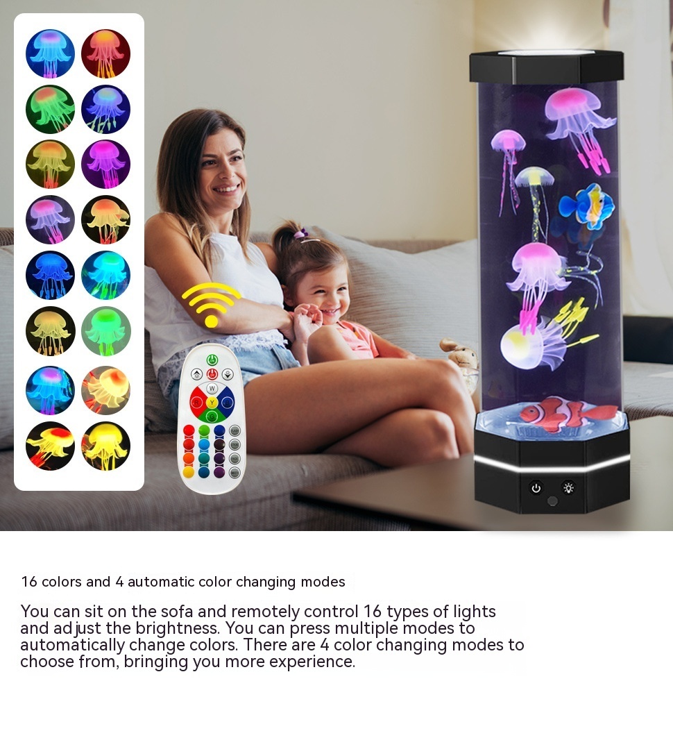 Jellyfish Lava Lamp 17 Colors Changing 15inch Jellyfish Lamp With Remote Control USB Plug-in Bubble Fish Lamp Kids Night Light Creative Projector Lamp Home Decor - Image 10