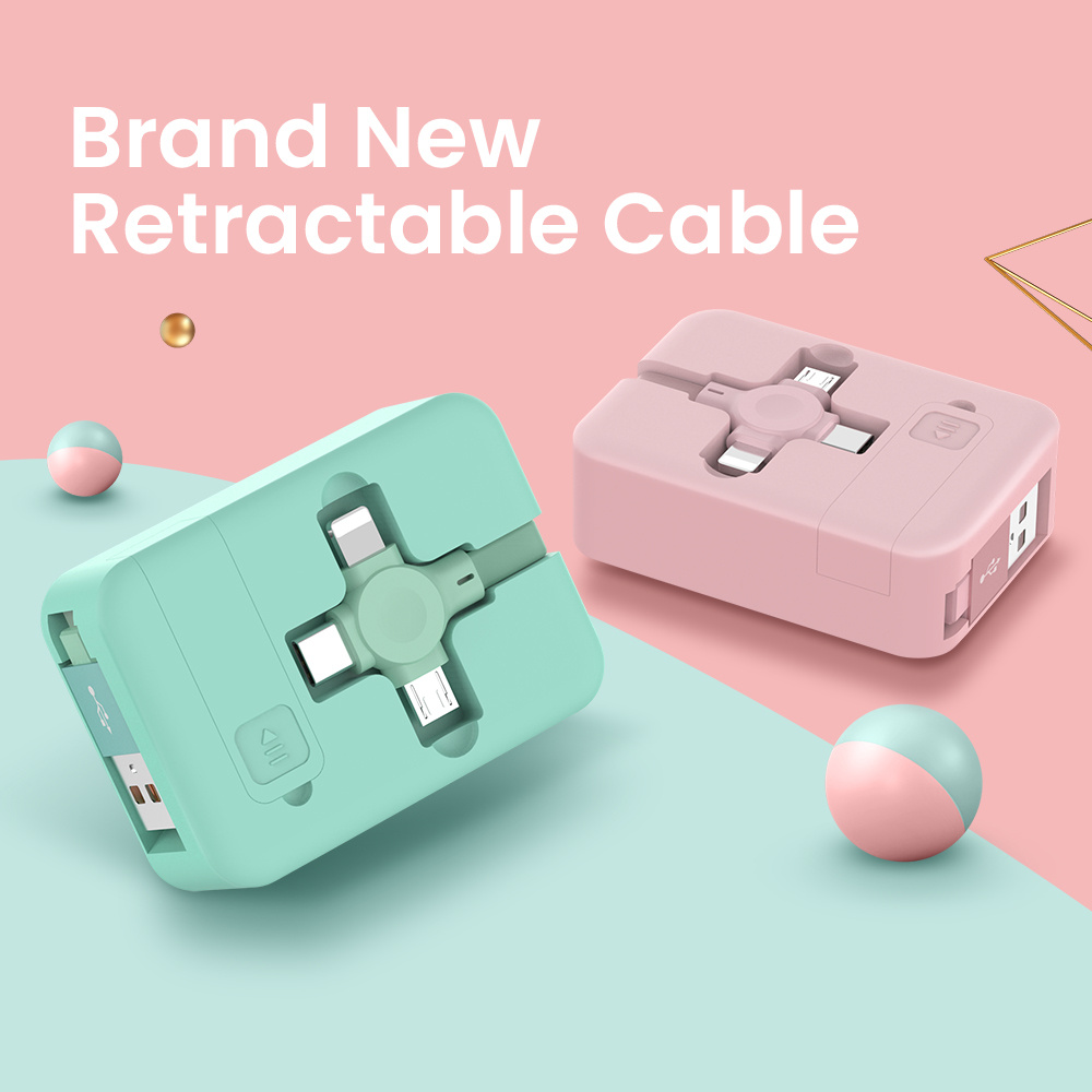 4 In 1 Retractable USB Cable Creative Macaron Type C Micro Cable For I Phone With Phone Stand Charging Data Cable Line Storage Box - Image 2