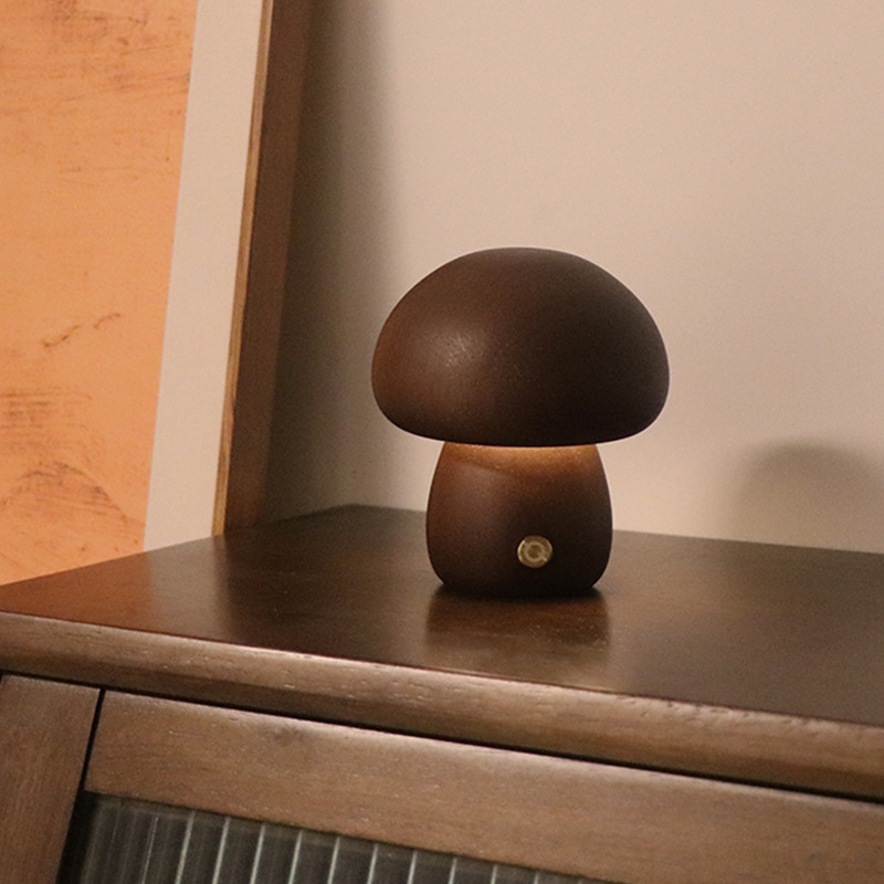 INS Wooden Cute Mushroom LED Night Light With Touch Switch Bedside Table Lamp For Bedroom Childrens Room Sleeping Night Lamps Home Decor - Image 8
