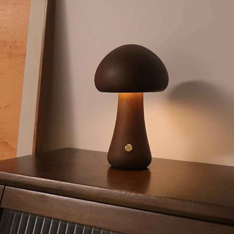 INS Wooden Cute Mushroom LED Night Light With Touch Switch Bedside Table Lamp For Bedroom Childrens Room Sleeping Night Lamps Home Decor - Image 9