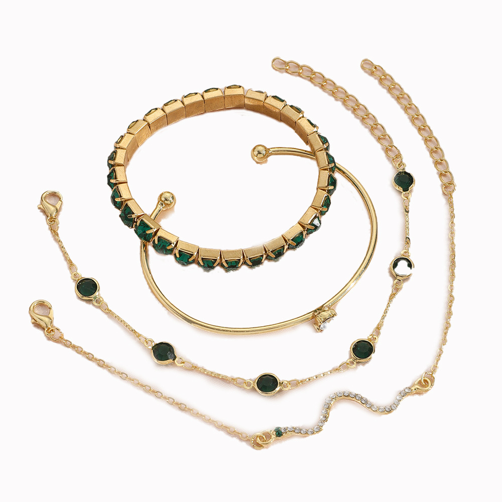 4pcs Bracelet Suit Fashion Green Grandmother Diamond Stretch Bracelet Women's Set - Image 6