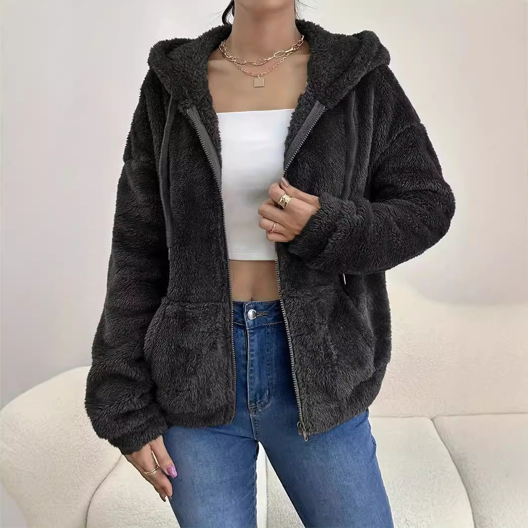 Casual Cozy Loose-fitting Hoodie With A Hood Zipper And Plush Pockets - Image 6