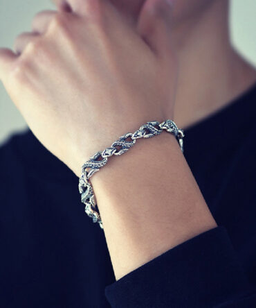 Men's Style 925 Silver Zodiac Dragon Bone Bracelet