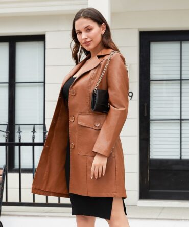 Long Leather Trench Coat Fashionable Outerwear For Women