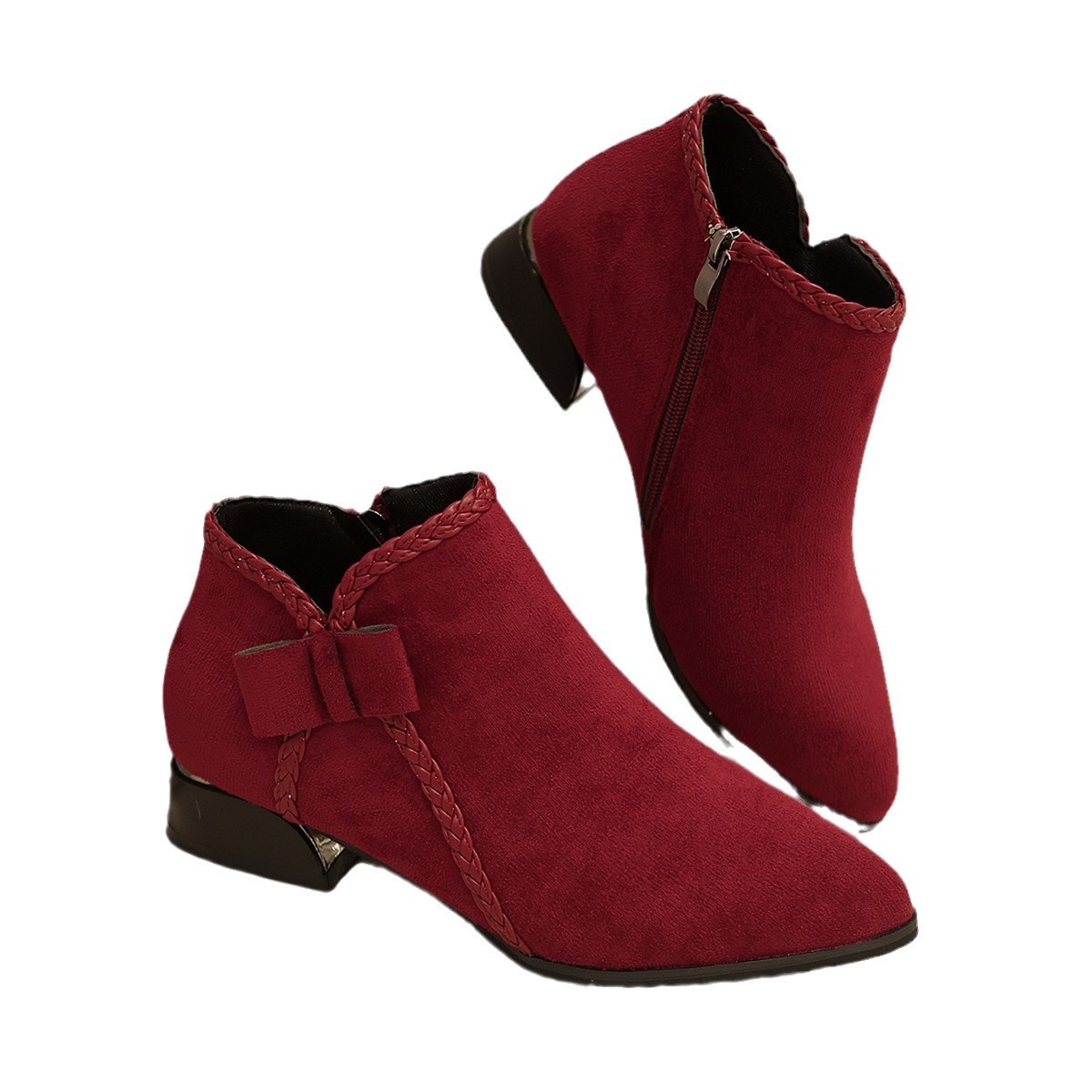 Bow-tie Pointed-toe Side-zip Womens Boots - Image 5